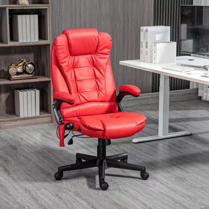 Chaise de bureau de massage de direction à dossier haut avec 6 points de vibration, 5 modes, fauteuil de bureau inclinable chauffant en similicuir