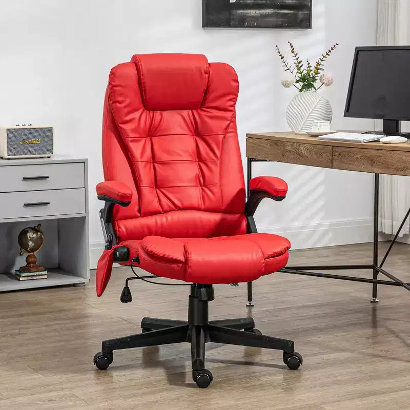 Chaise de bureau de massage de direction à dossier haut avec 6 points de vibration, 5 modes, fauteuil de bureau inclinable chauffant en similicuir