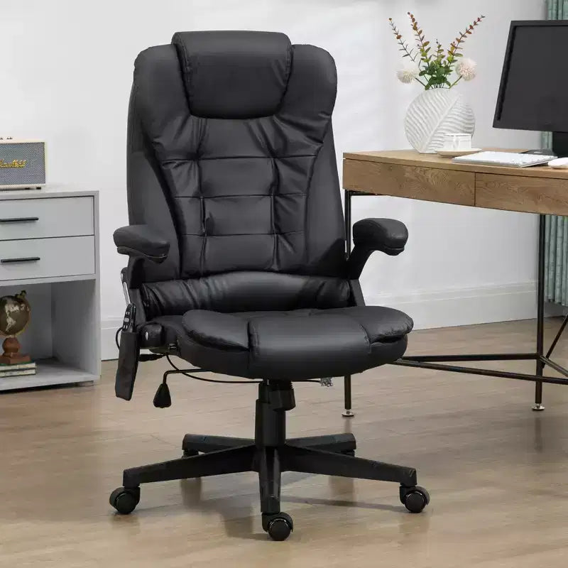 Chaise de bureau de massage de direction à dossier haut avec 6 points de vibration, 5 modes, fauteuil de bureau inclinable chauffant en similicuir