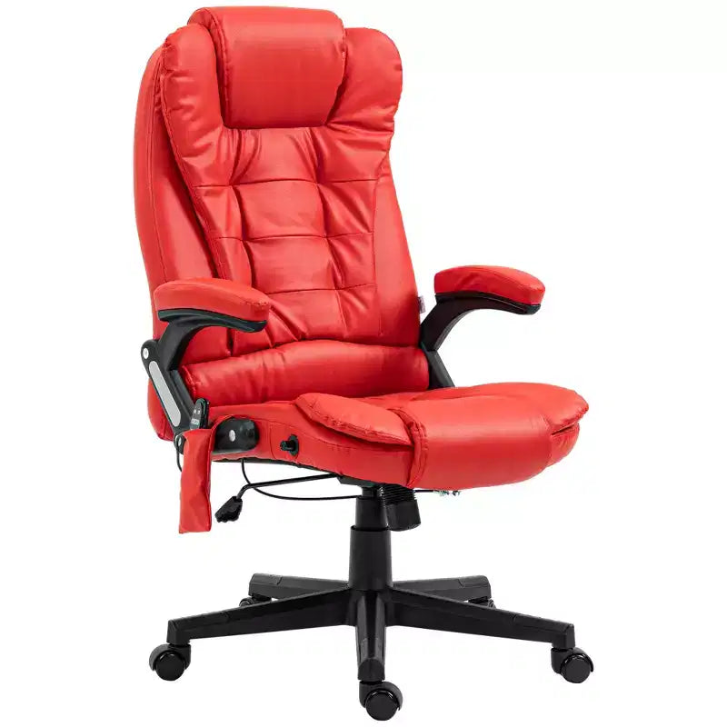 Chaise de bureau de massage de direction à dossier haut avec 6 points de vibration, 5 modes, fauteuil de bureau inclinable chauffant en similicuir