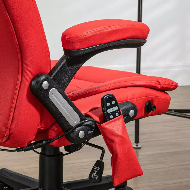 Chaise de bureau de massage de direction à dossier haut avec 6 points de vibration, 5 modes, fauteuil de bureau inclinable chauffant en similicuir