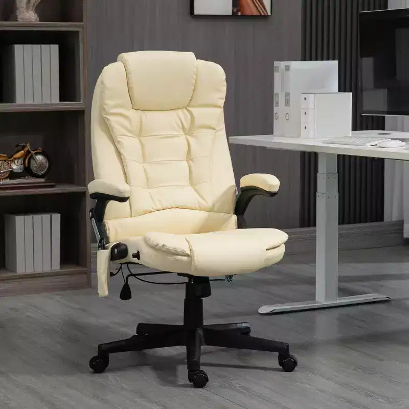 Chaise de bureau de massage de direction à dossier haut avec 6 points de vibration, 5 modes, fauteuil de bureau inclinable chauffant en similicuir
