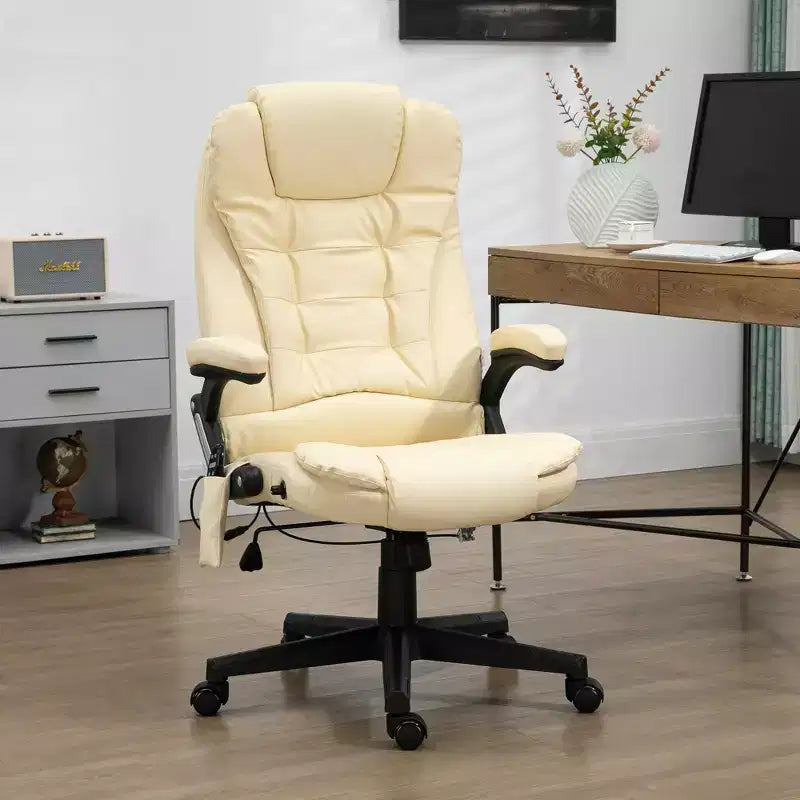 Chaise de bureau de massage de direction à dossier haut avec 6 points de vibration, 5 modes, fauteuil de bureau inclinable chauffant en similicuir