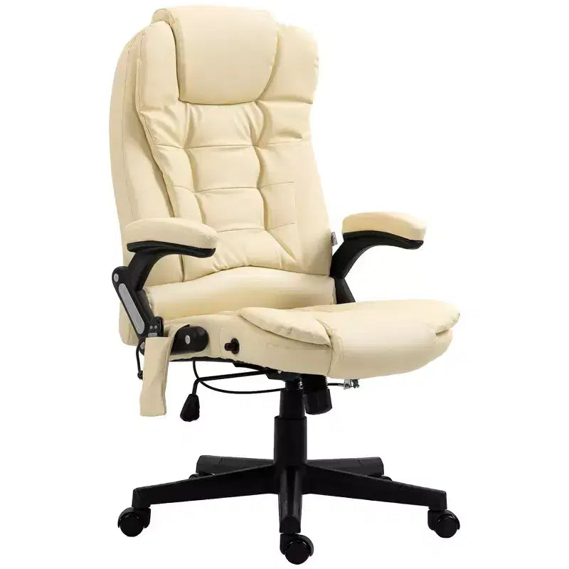 Chaise de bureau de massage de direction à dossier haut avec 6 points de vibration, 5 modes, fauteuil de bureau inclinable chauffant en similicuir