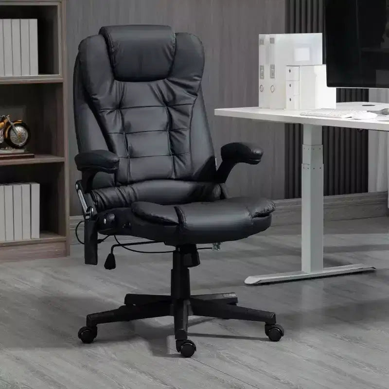 Chaise de bureau de massage de direction à dossier haut avec 6 points de vibration, 5 modes, fauteuil de bureau inclinable chauffant en similicuir