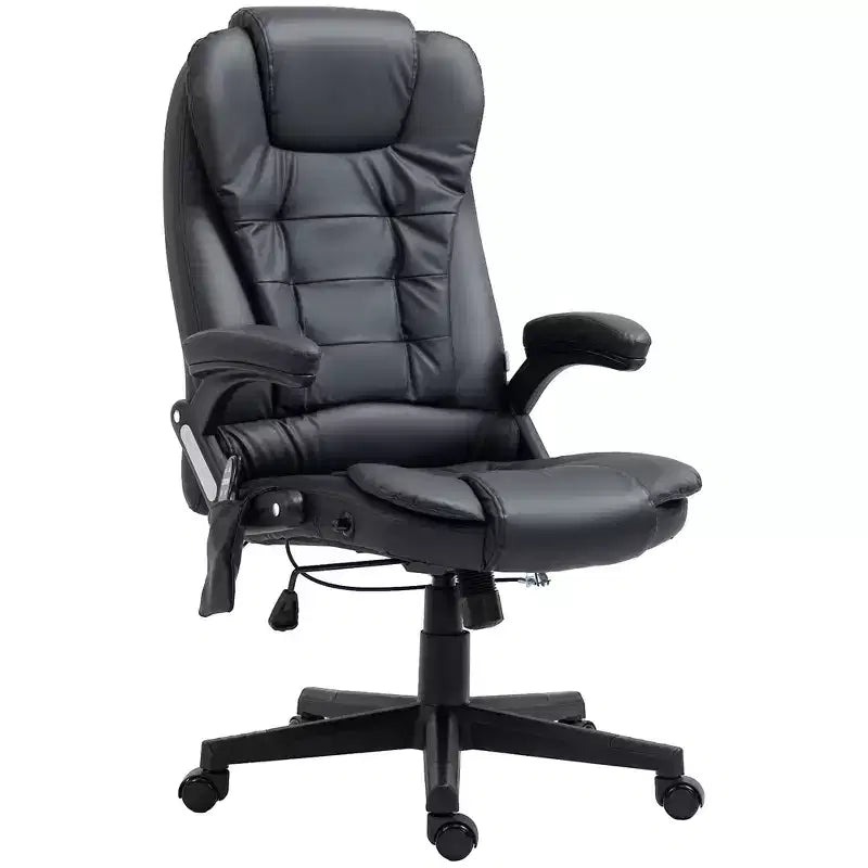 Chaise de bureau de massage de direction à dossier haut avec 6 points de vibration, 5 modes, fauteuil de bureau inclinable chauffant en similicuir