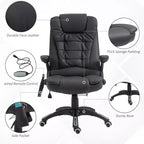 Chaise de bureau de massage de direction à dossier haut avec 6 points de vibration, 5 modes, fauteuil de bureau inclinable chauffant en similicuir