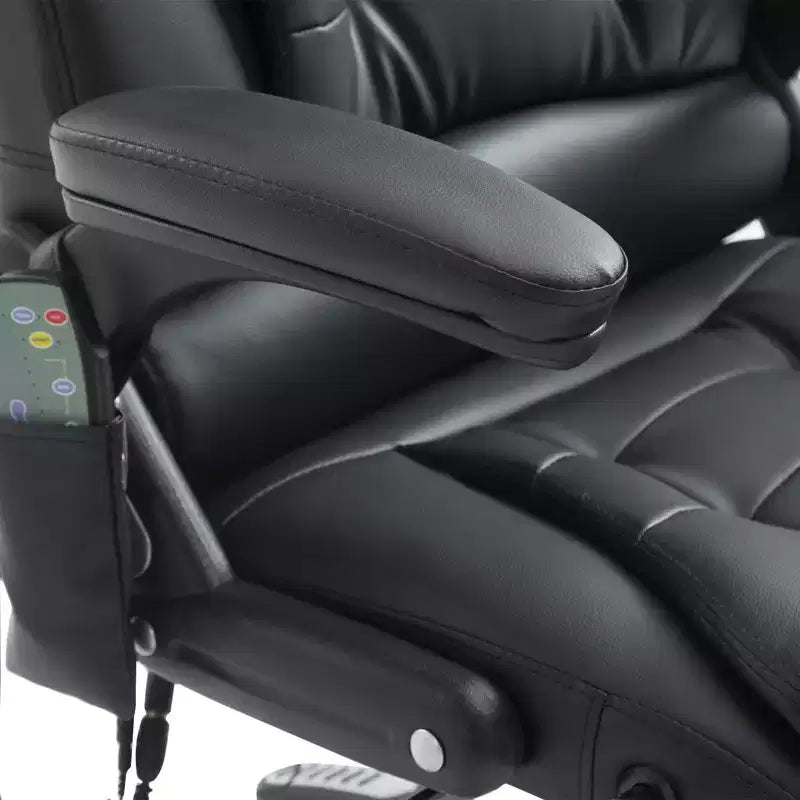 Chaise de bureau de massage de direction à dossier haut avec 6 points de vibration, 5 modes, fauteuil de bureau inclinable chauffant en similicuir