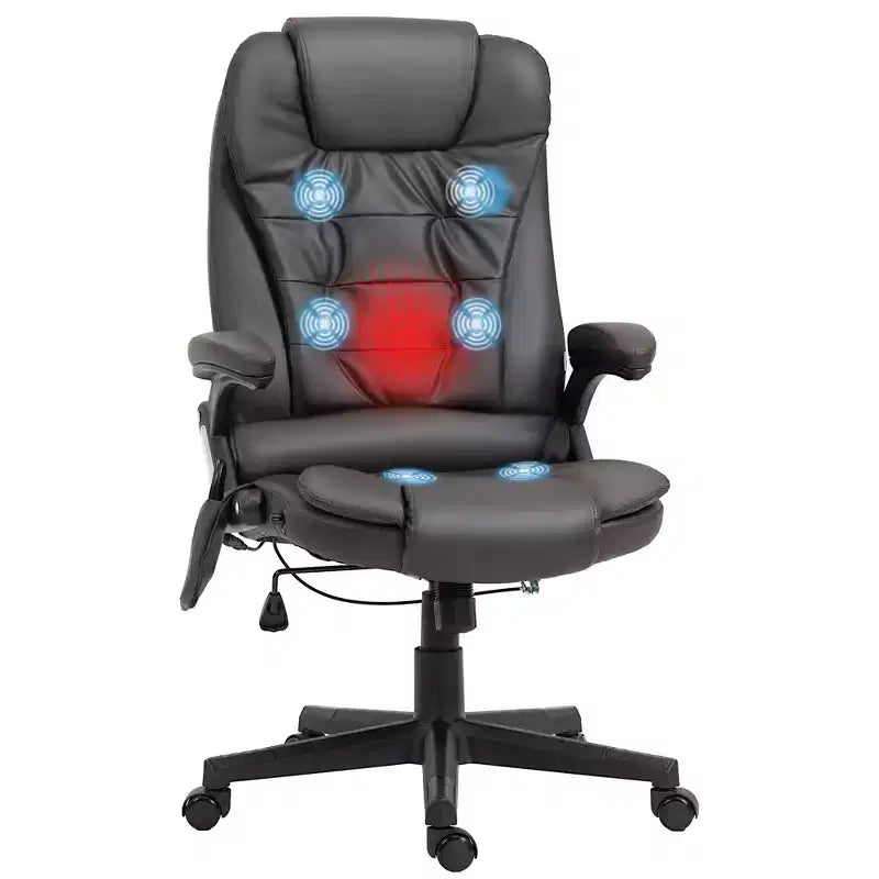 Chaise de bureau de massage de direction à dossier haut avec 6 points de vibration, 5 modes, fauteuil de bureau inclinable chauffant en similicuir