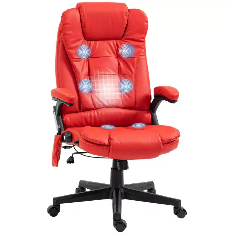 Chaise de bureau de massage de direction à dossier haut avec 6 points de vibration, 5 modes, fauteuil de bureau inclinable chauffant en similicuir
