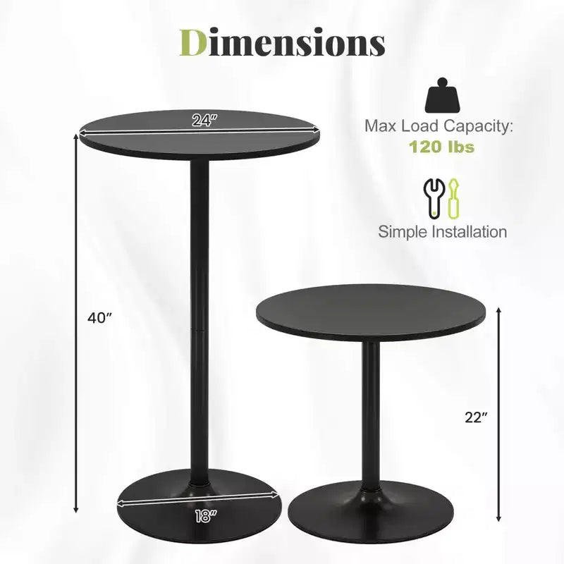 4 PCS Round Pub Table 24'' Bistro Bar Cocktail Table w/Metal Base Black