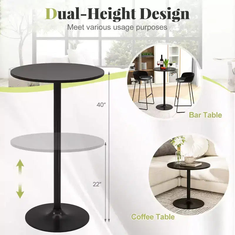 4 PCS Round Pub Table 24'' Bistro Bar Cocktail Table w/Metal Base Black