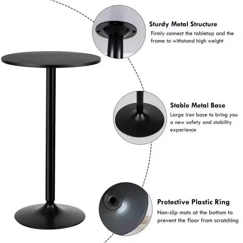 4 PCS Round Pub Table 24'' Bistro Bar Cocktail Table w/Metal Base Black