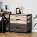 Office File Cabinet w/ 2 Large Drawers and Adjustable Metal Hanging Bars for A4 Letter and Legal Sized Files, Storage Organizer, Brown/Black