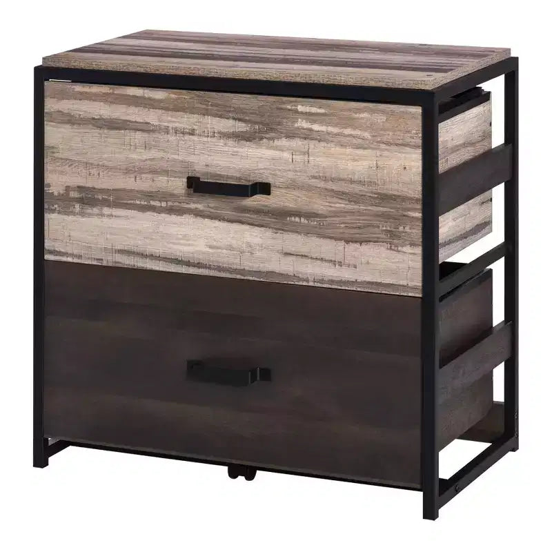 Office File Cabinet w/ 2 Large Drawers and Adjustable Metal Hanging Bars for A4 Letter and Legal Sized Files, Storage Organizer, Brown/Black