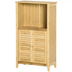 Meuble bas de salle de bain en bambou, Meuble de rangement de salon avec plusieurs étagères et portes, Naturel