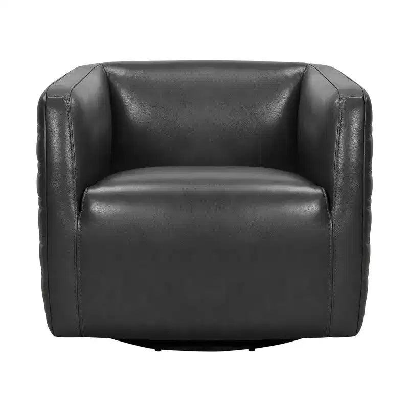 Genuine Leather Swivel Barrel Chair