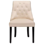 Chaise de salle à manger en velours, dossier capitonné sans accoudoirs avec clous décoratifs et anneau de tirage Vert/Beige