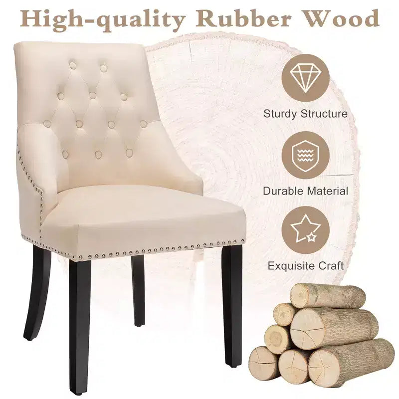 Velvet Dining Chair Upholstered Tufted Armless w/ Nailed Trim & Ring Pull Green\Beige