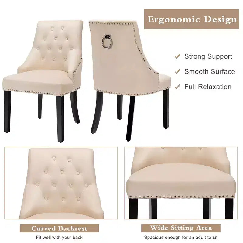 Velvet Dining Chair Upholstered Tufted Armless w/ Nailed Trim & Ring Pull Green\Beige